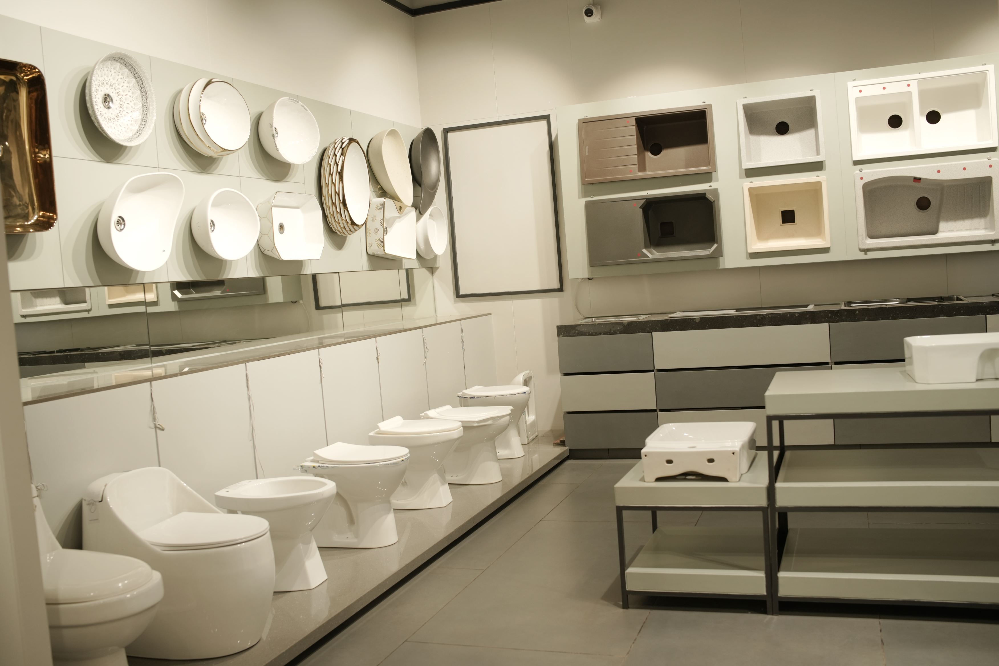 Surfaces, tiles and stone on display at the Vardhaman Sales showroom in Madabhavi
