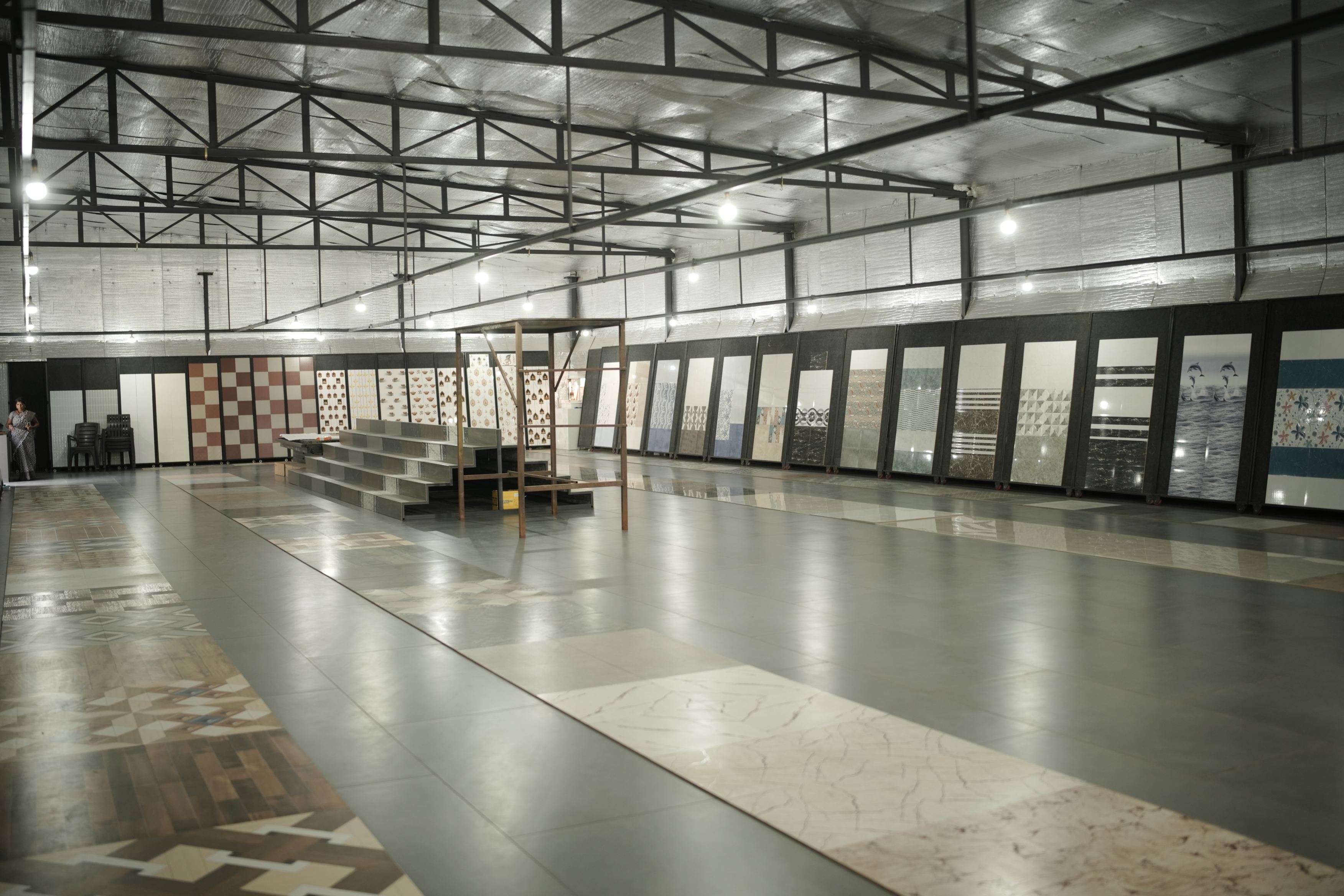 Surfaces, tiles and stone on display at the Vardhaman Sales showroom in Madabhavi