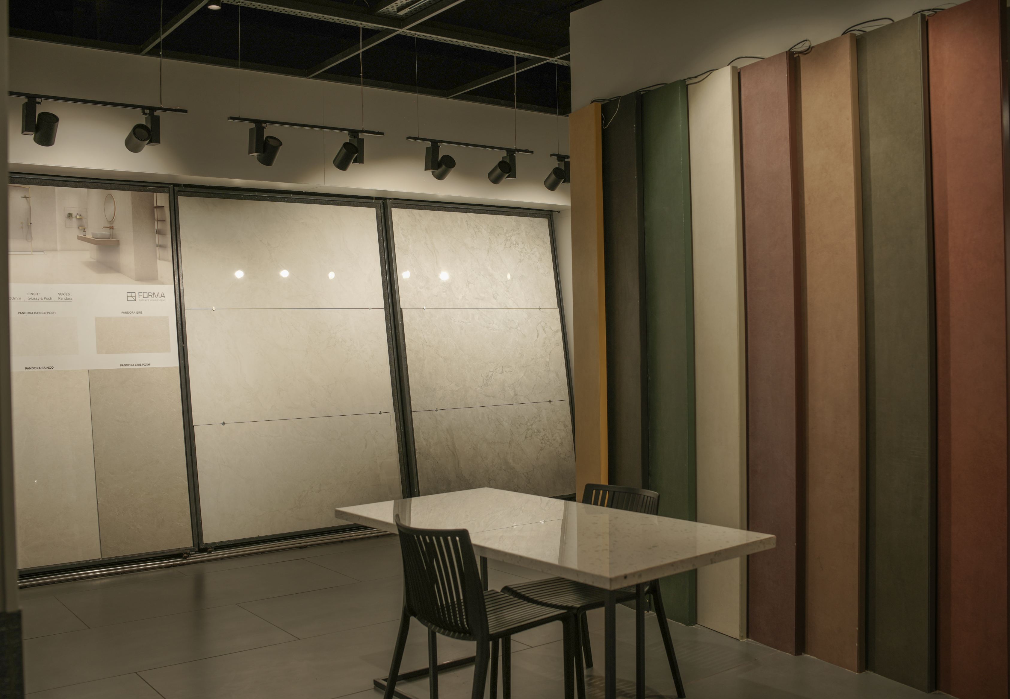 Surfaces, tiles and stone on display at the Vardhaman Sales showroom in Madabhavi
