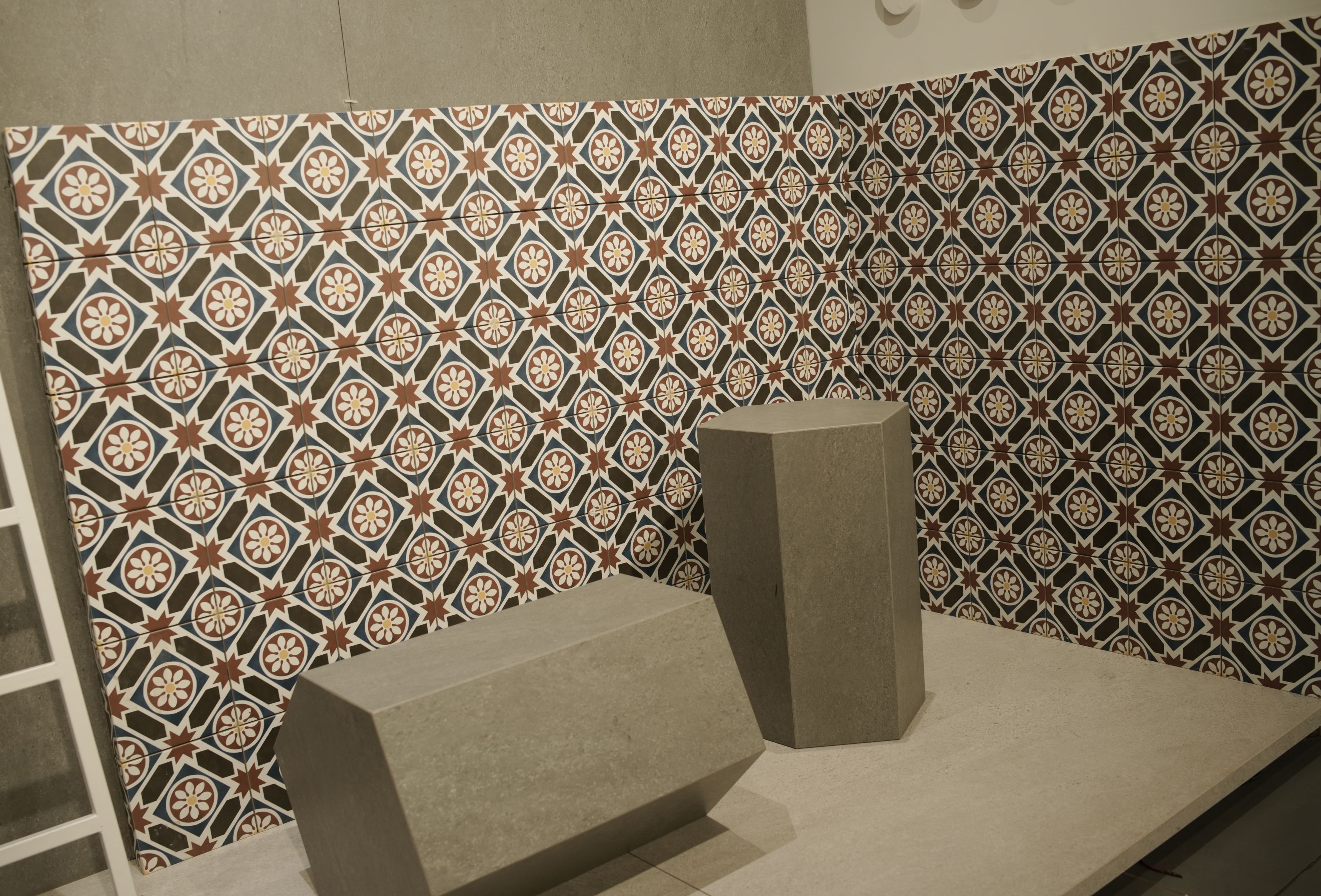 Surfaces, tiles and stone on display at the Vardhaman Sales showroom in Madabhavi