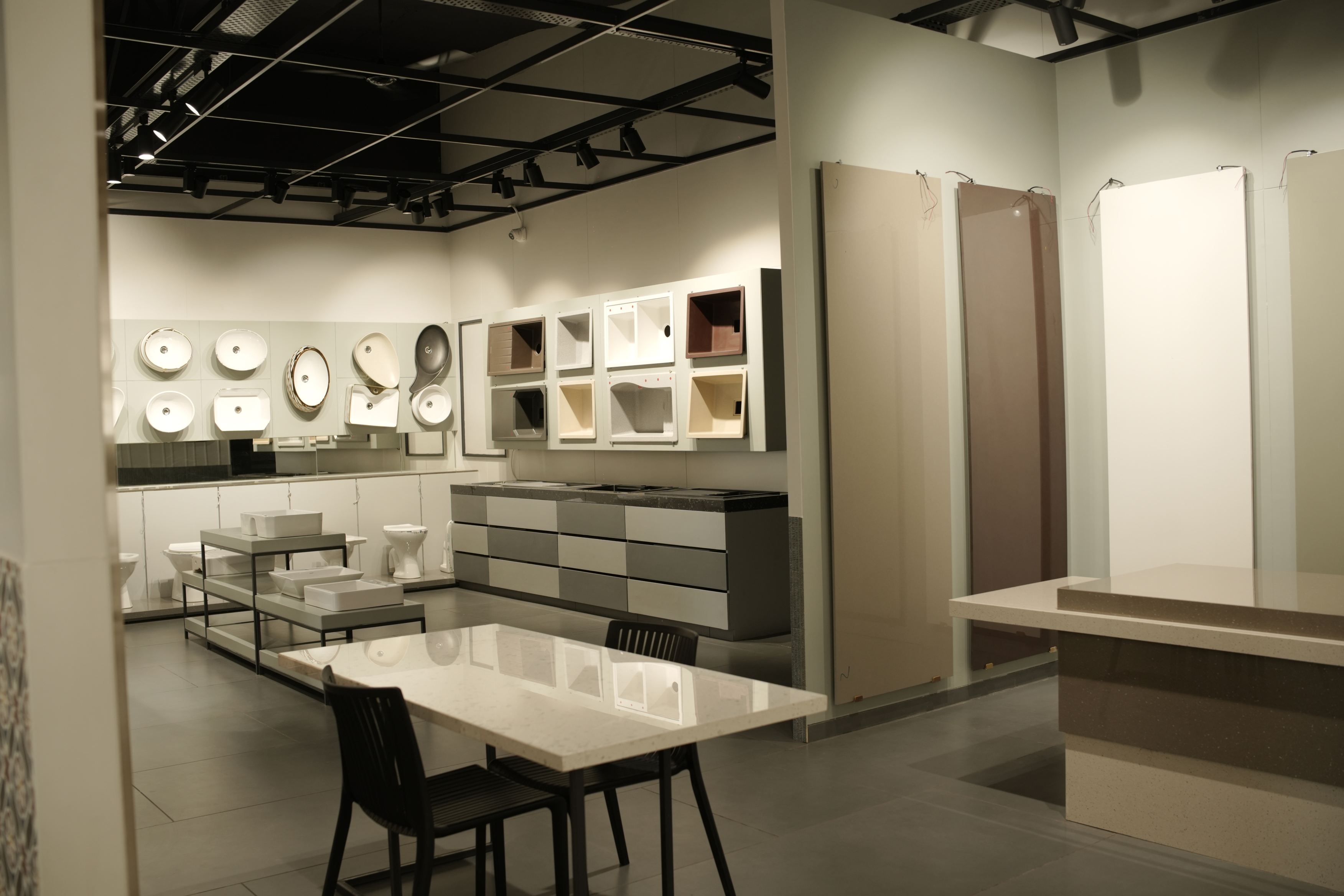 Surfaces, tiles and stone on display at the Vardhaman Sales showroom in Madabhavi