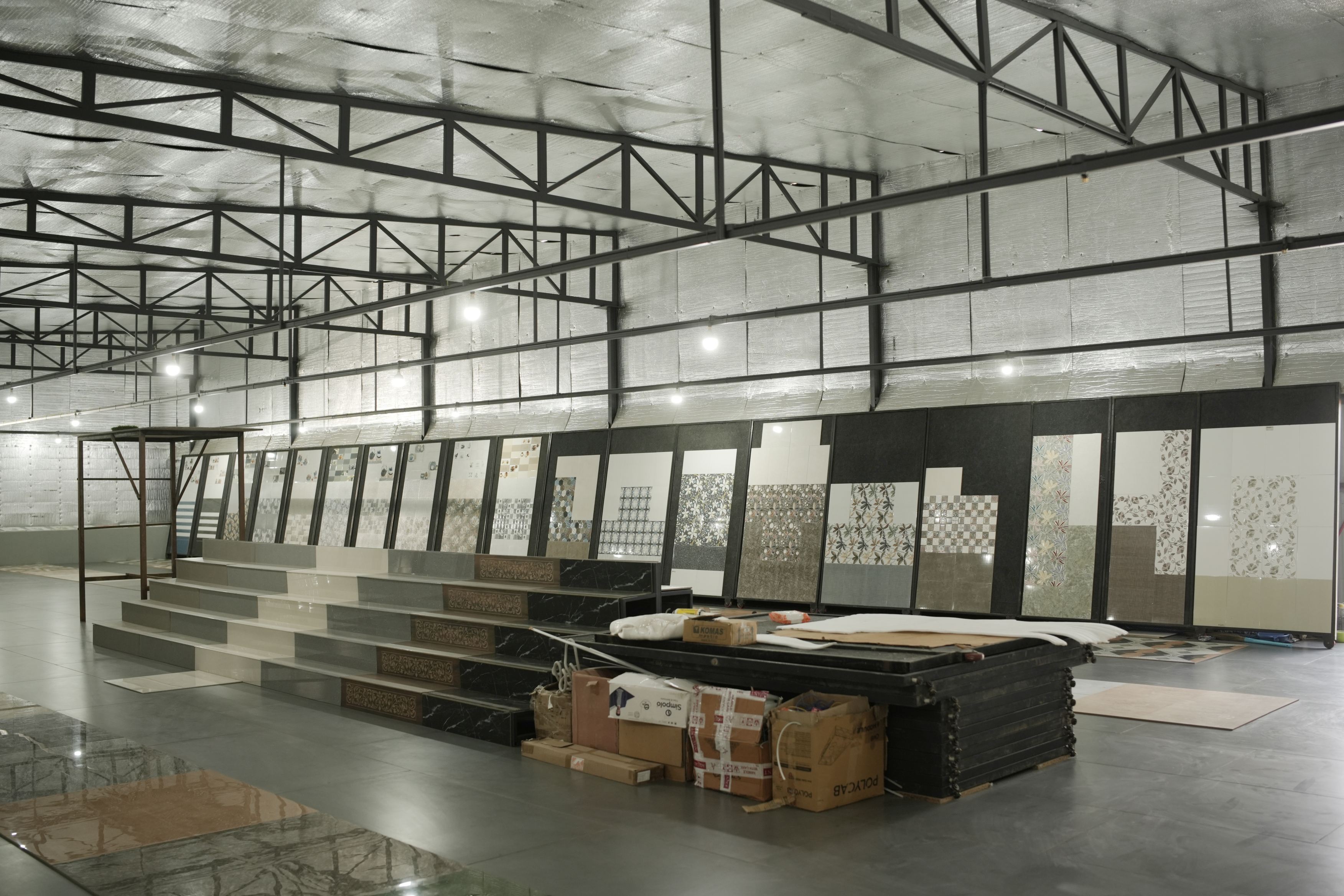 Surfaces, tiles and stone on display at the Vardhaman Sales showroom in Madabhavi