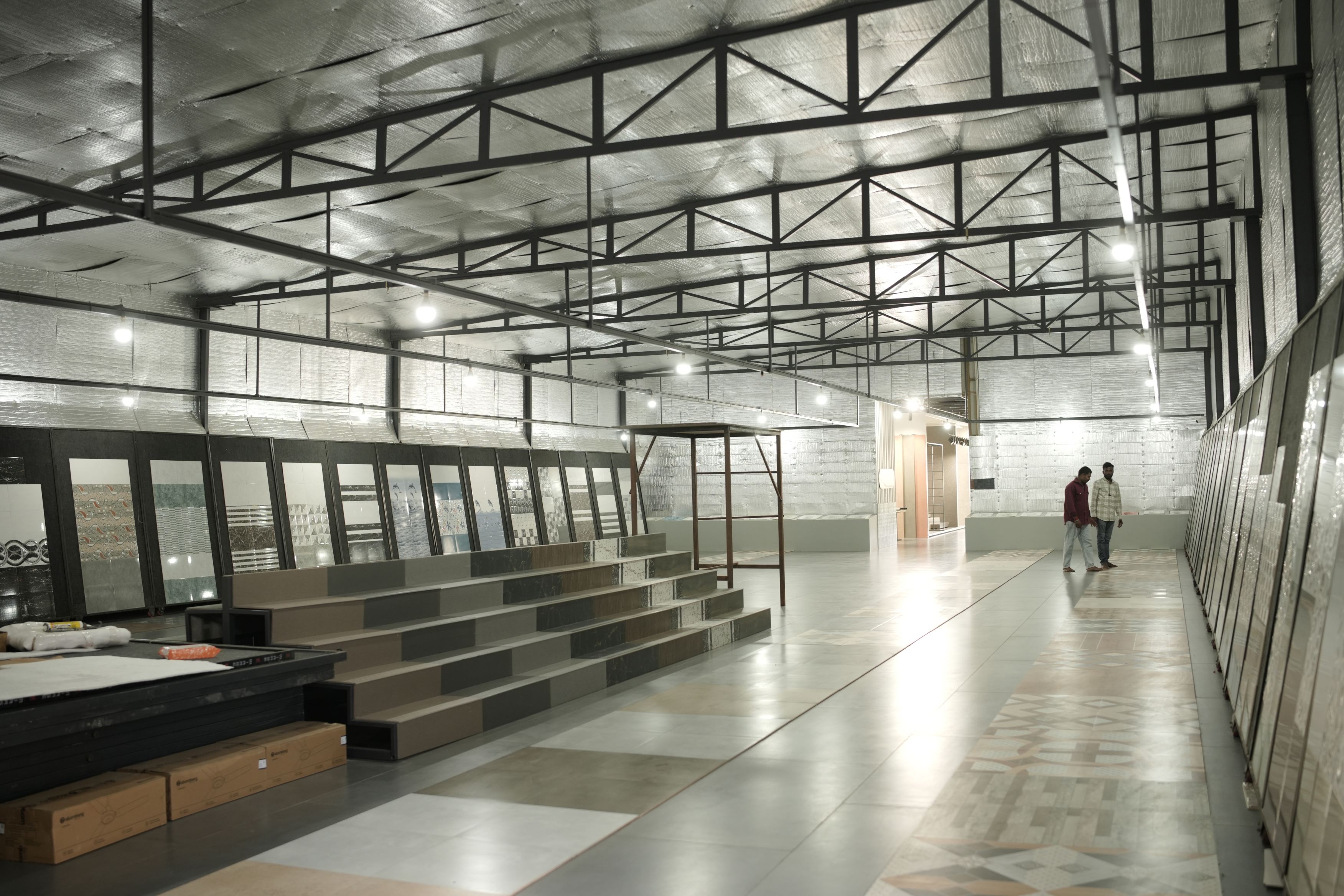Surfaces, tiles and stone on display at the Vardhaman Sales showroom in Madabhavi