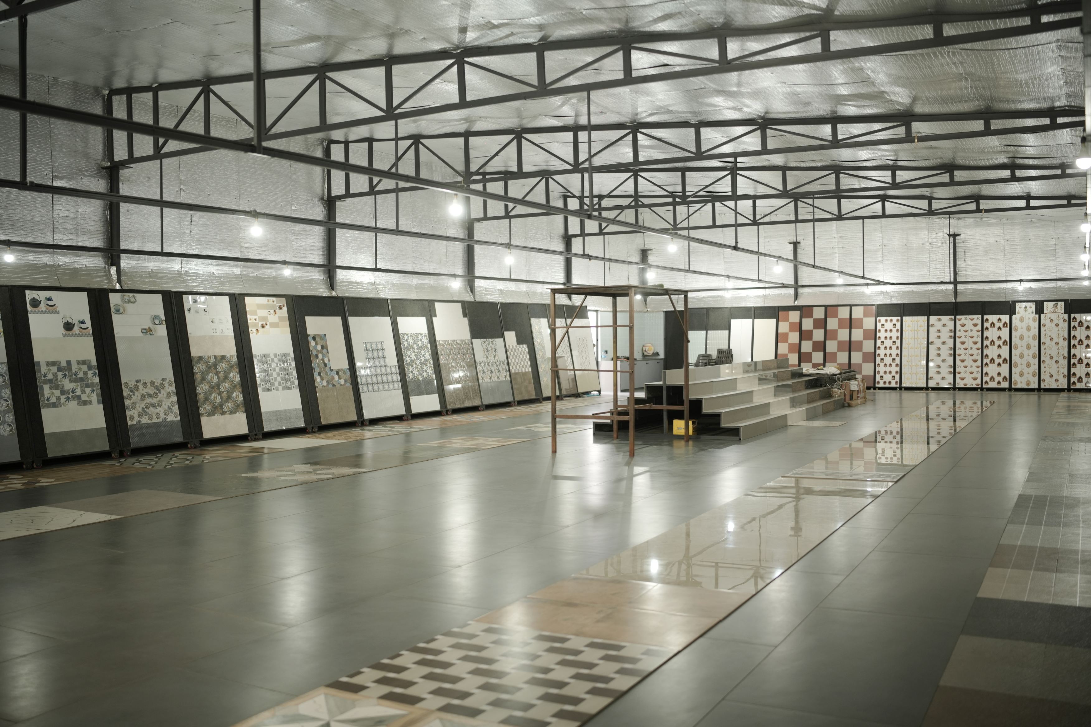 Surfaces, tiles and stone on display at the Vardhaman Sales showroom in Madabhavi